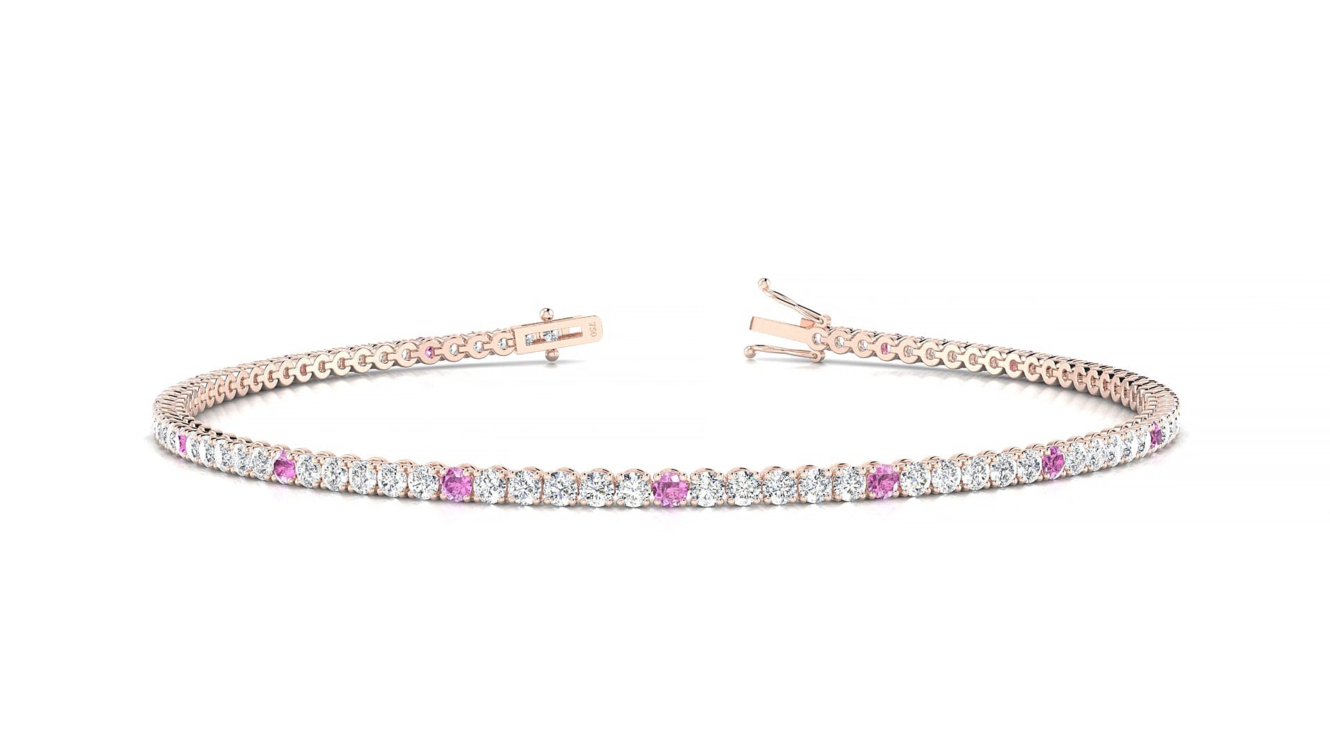 Firenze 1-5 | 18k Rose Gold 1.7 mm Round Natural Pink Sapphire & Diamond 15 cm Tennis Bracelet