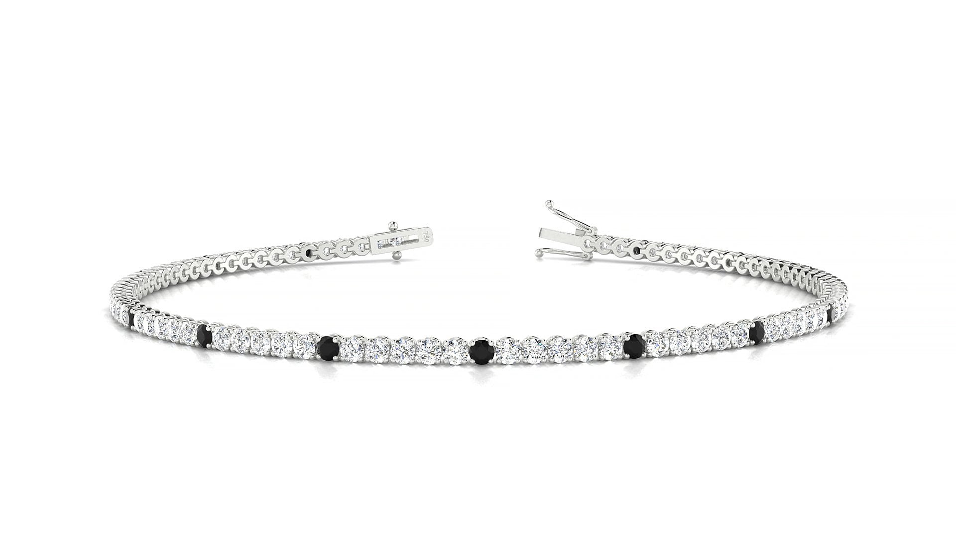 Firenze 1-5 | 18k White Gold 1.7 mm Round Natural Black Diamond & Diamond 15 cm Tennis Bracelet