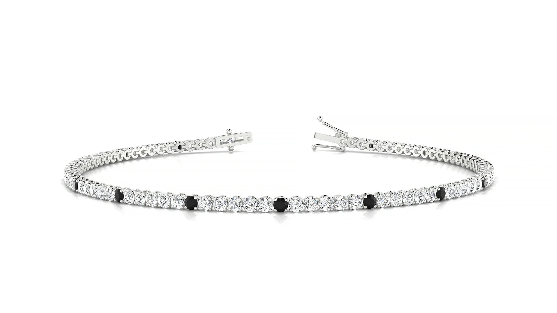 Firenze 1-5 | 18k White Gold 1.7 mm Round Natural Black Diamond & Diamond Tennis Bracelet