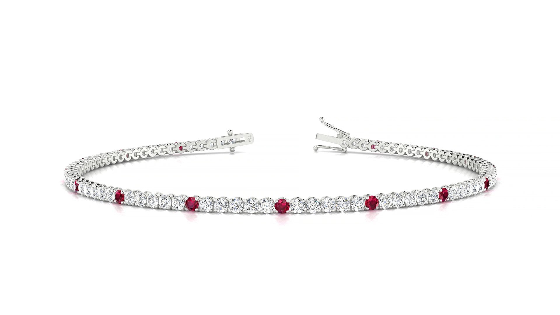 Firenze 1-5 | 18k White Gold 1.7 mm Round Natural Ruby & Diamond 15 cm Tennis Bracelet