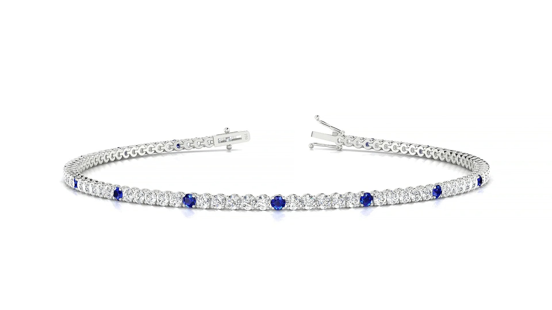 Firenze 1-5 | 18k White Gold 1.7 mm Round Natural Sapphire & Diamond Tennis Bracelet