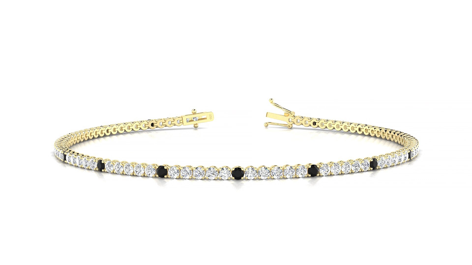 Firenze 1-5 | 18k Yellow Gold 1.7 mm Round Natural Black Diamond & Diamond 15 cm Tennis Bracelet