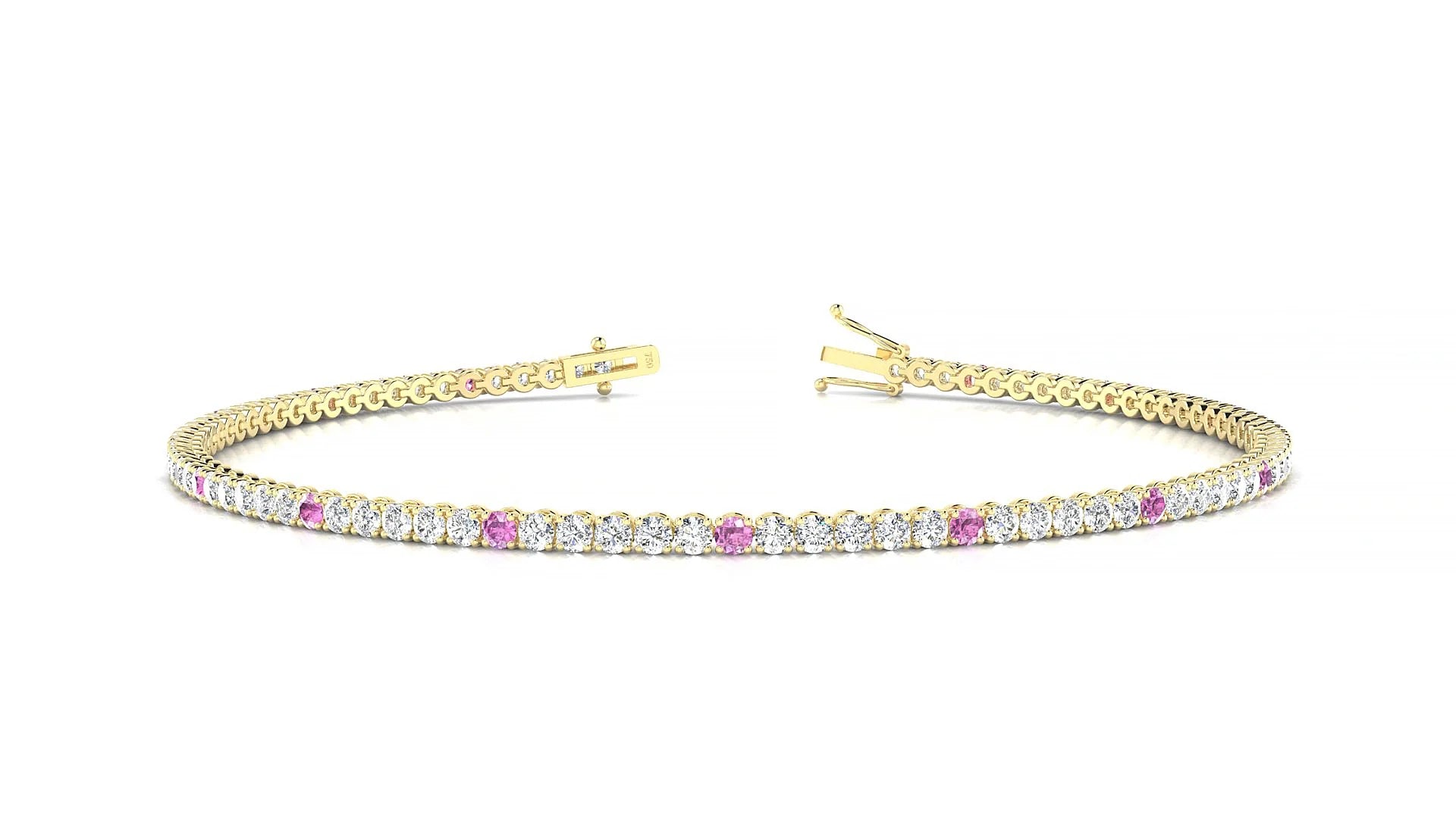 Firenze 1-5 | 18k Yellow Gold 1.7 mm Round Natural Pink Sapphire & Diamond Tennis Bracelet