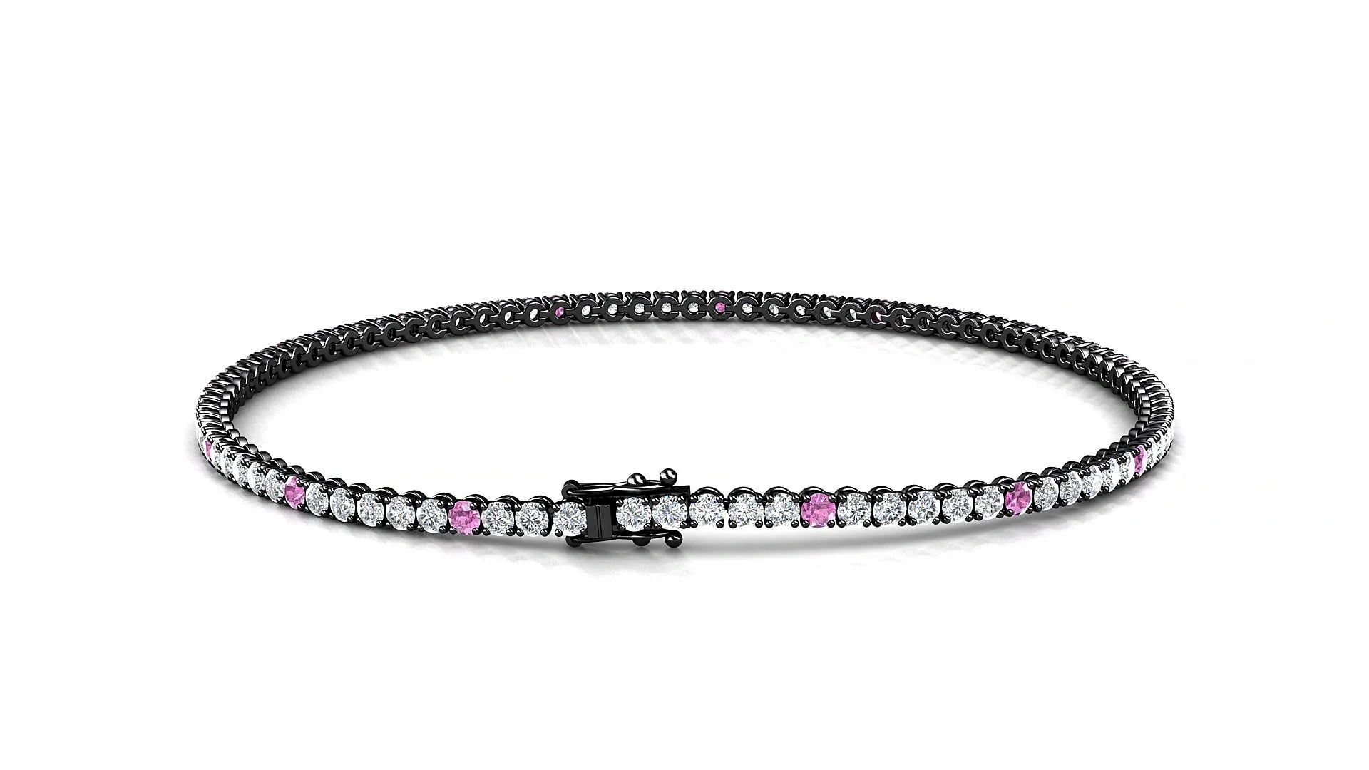 Firenze 1-5 | 18k Black Gold 1.7 mm Round Natural Pink Sapphire & Diamond Tennis Bracelet