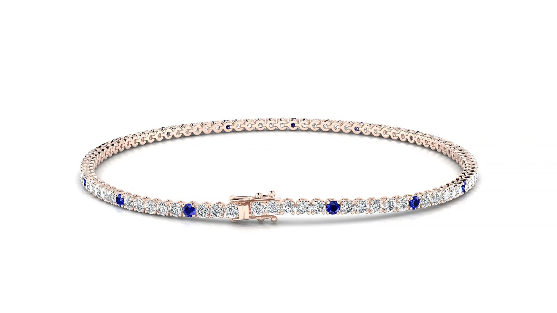Firenze 1-5 | 18k Rose Gold 1.7 mm Round Natural Sapphire & Diamond Tennis Bracelet