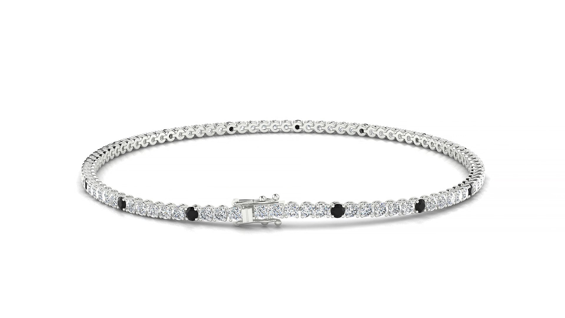 Firenze 1-5 | 18k White Gold 1.7 mm Round Natural Black Diamond & Diamond 15 cm Tennis Bracelet