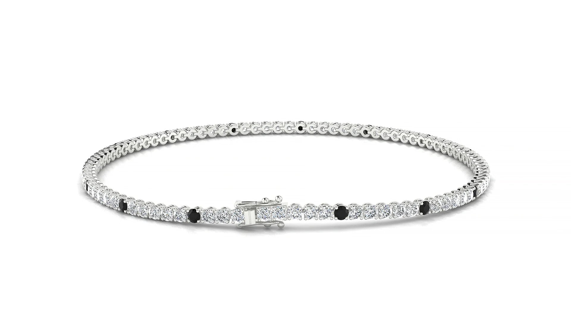 Firenze 1-5 | 18k White Gold 1.7 mm Round Natural Black Diamond & Diamond Tennis Bracelet