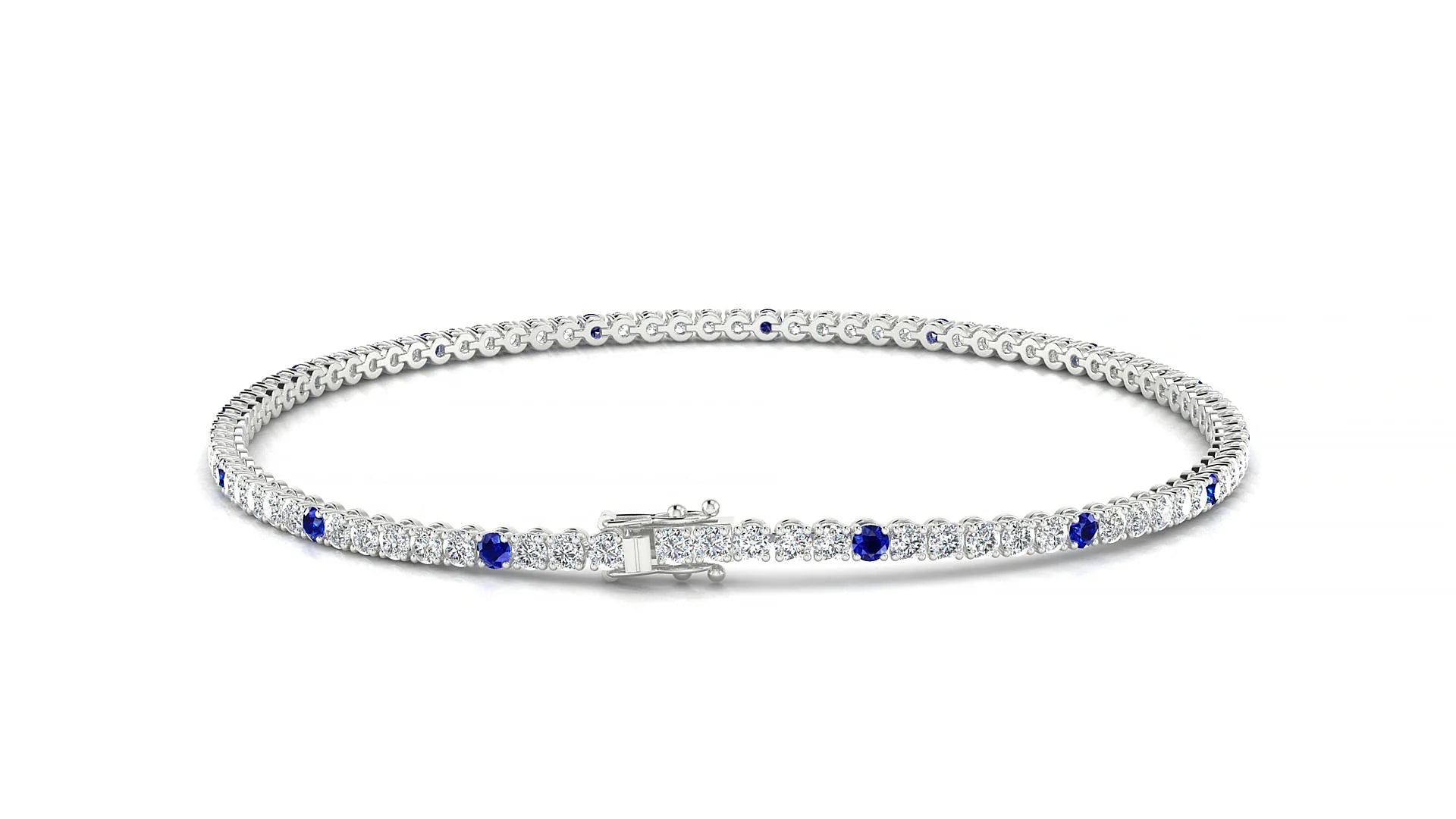 Firenze 1-5 | 18k White Gold 1.7 mm Round Natural Sapphire & Diamond Tennis Bracelet