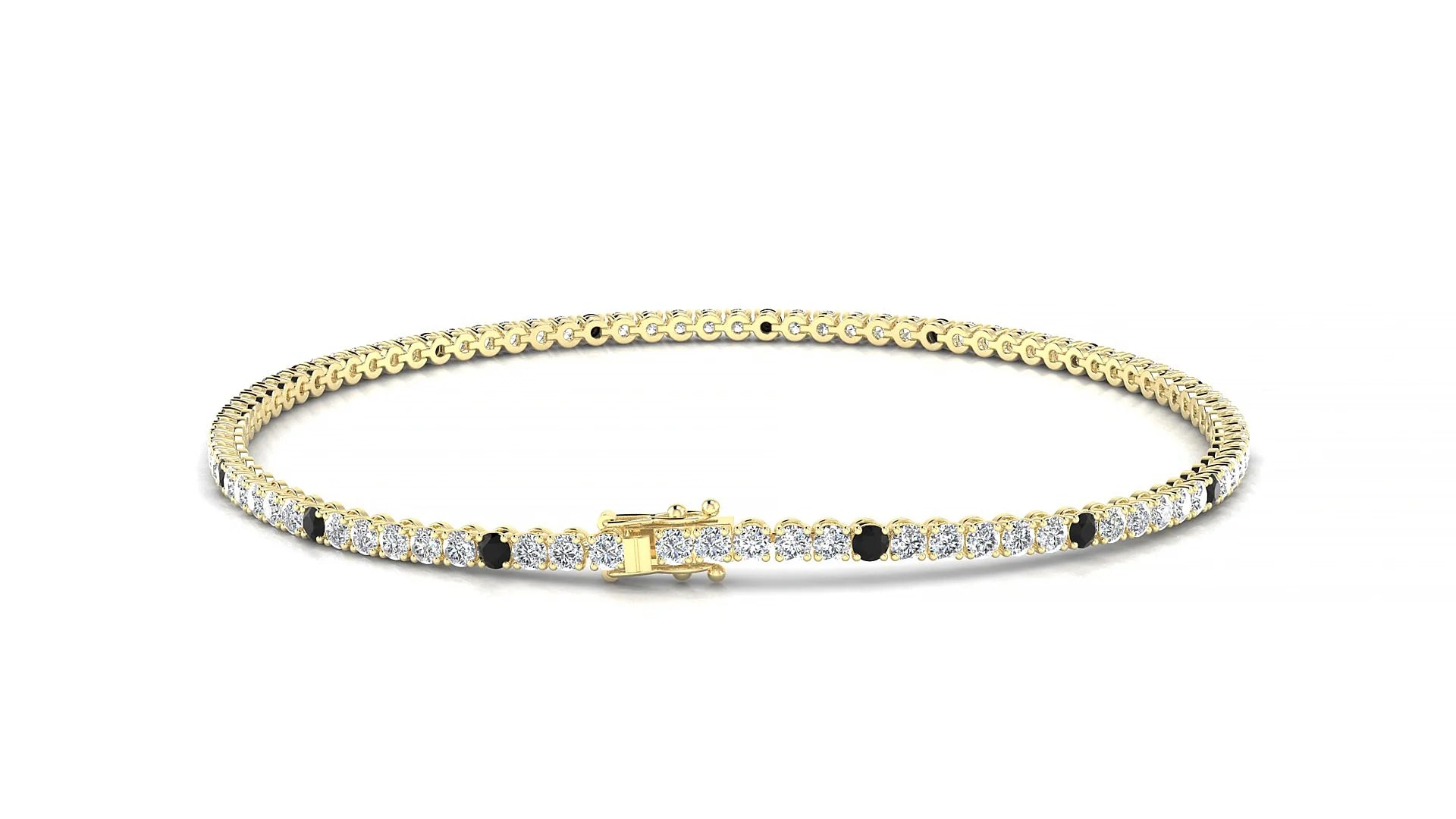 Firenze 1-5 | 18k Yellow Gold 1.7 mm Round Natural Black Diamond & Diamond Tennis Bracelet