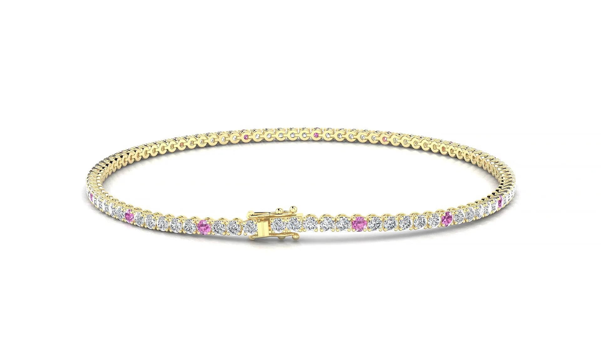 Firenze 1-5 | 18k Yellow Gold 1.7 mm Round Natural Pink Sapphire & Diamond Tennis Bracelet