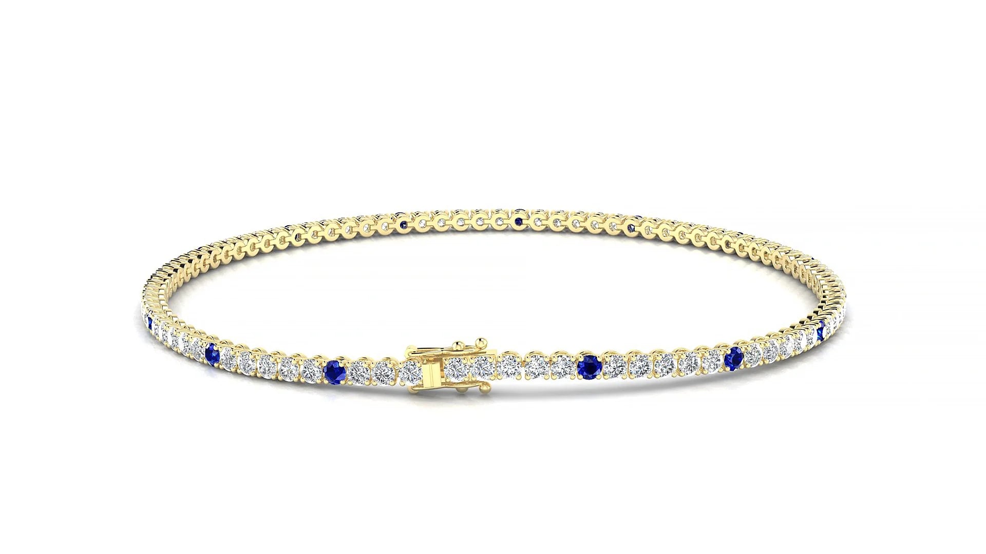 Firenze 1-5 | 18k Yellow Gold 1.7 mm Round Natural Sapphire & Diamond Tennis Bracelet