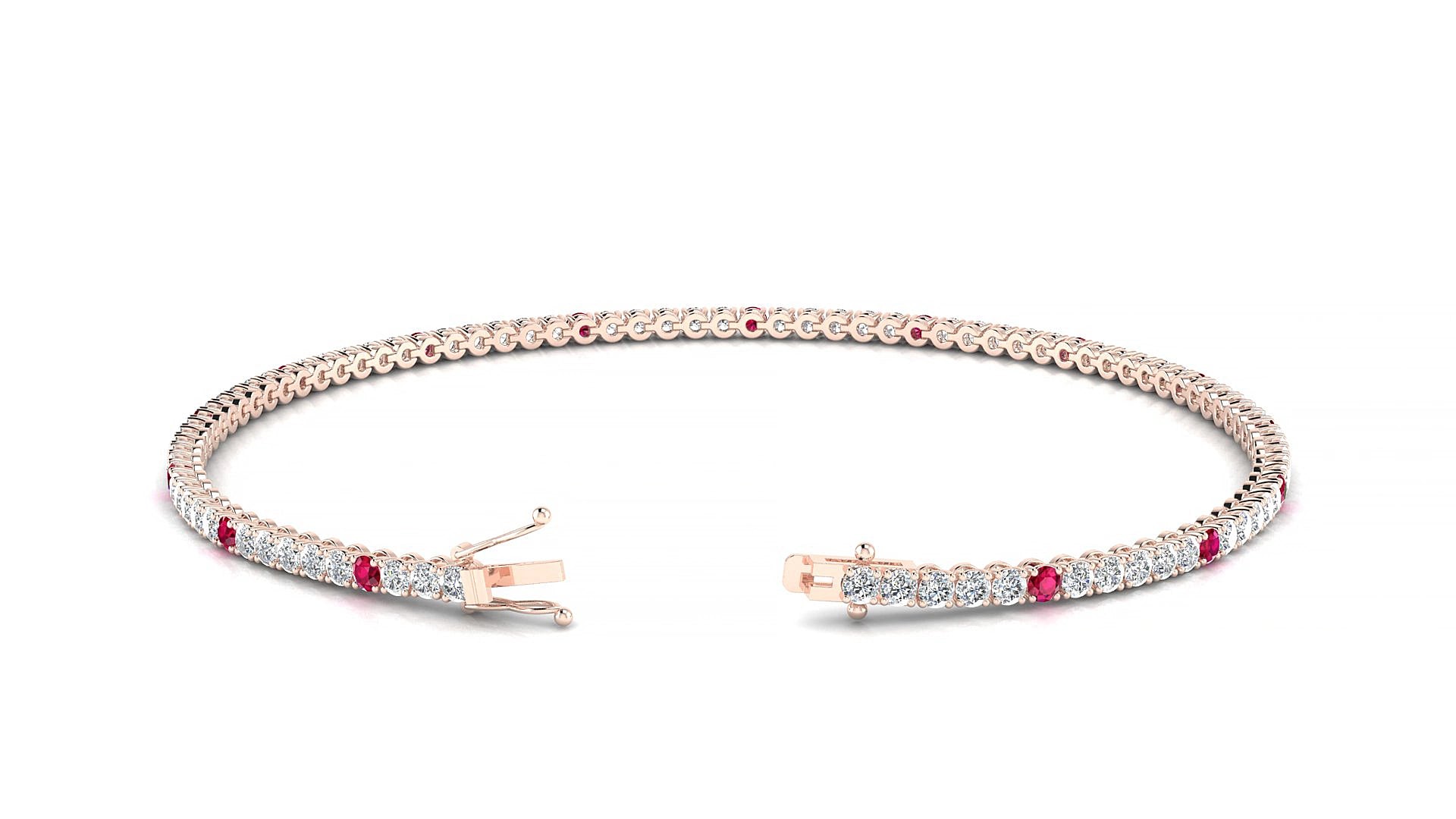 Firenze 1-5 | 18k Rose Gold 1.7 mm Round Natural Ruby & Diamond 15 cm Tennis Bracelet