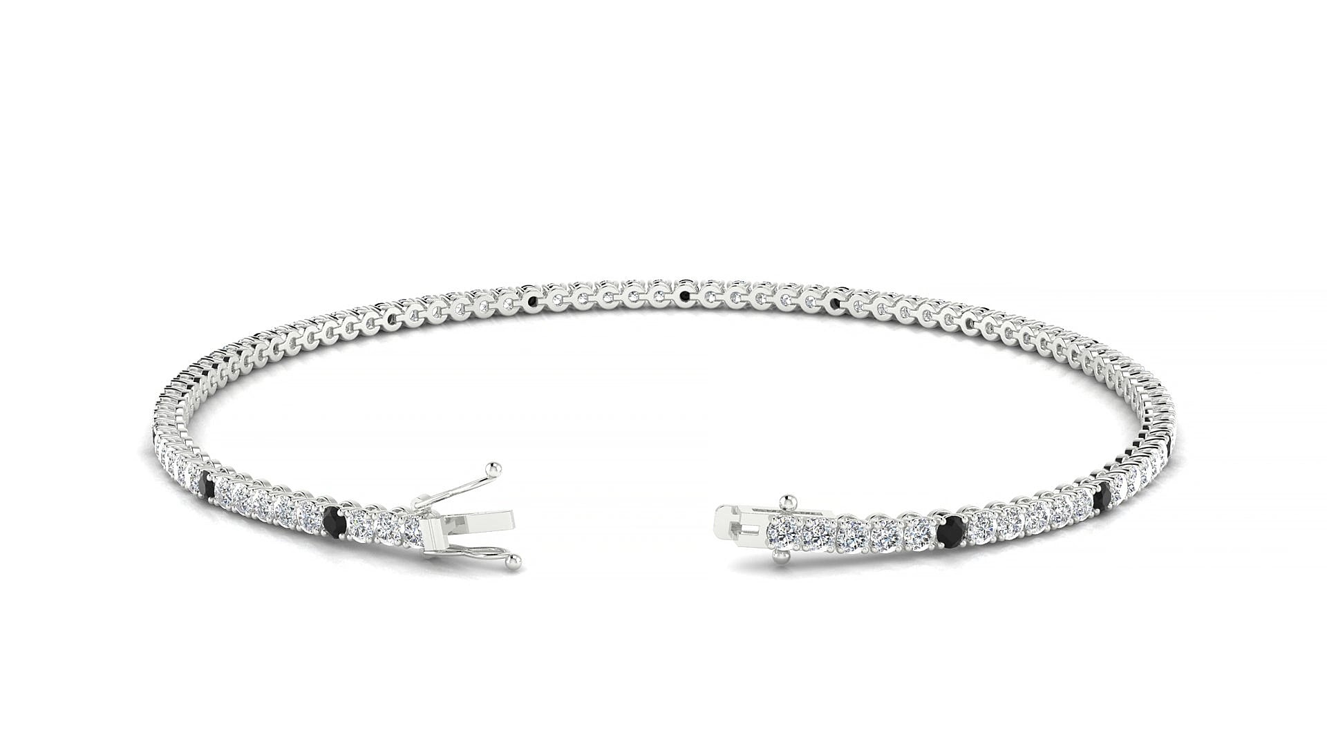 Firenze 1-5 | 18k White Gold 1.7 mm Round Natural Black Diamond & Diamond 15 cm Tennis Bracelet