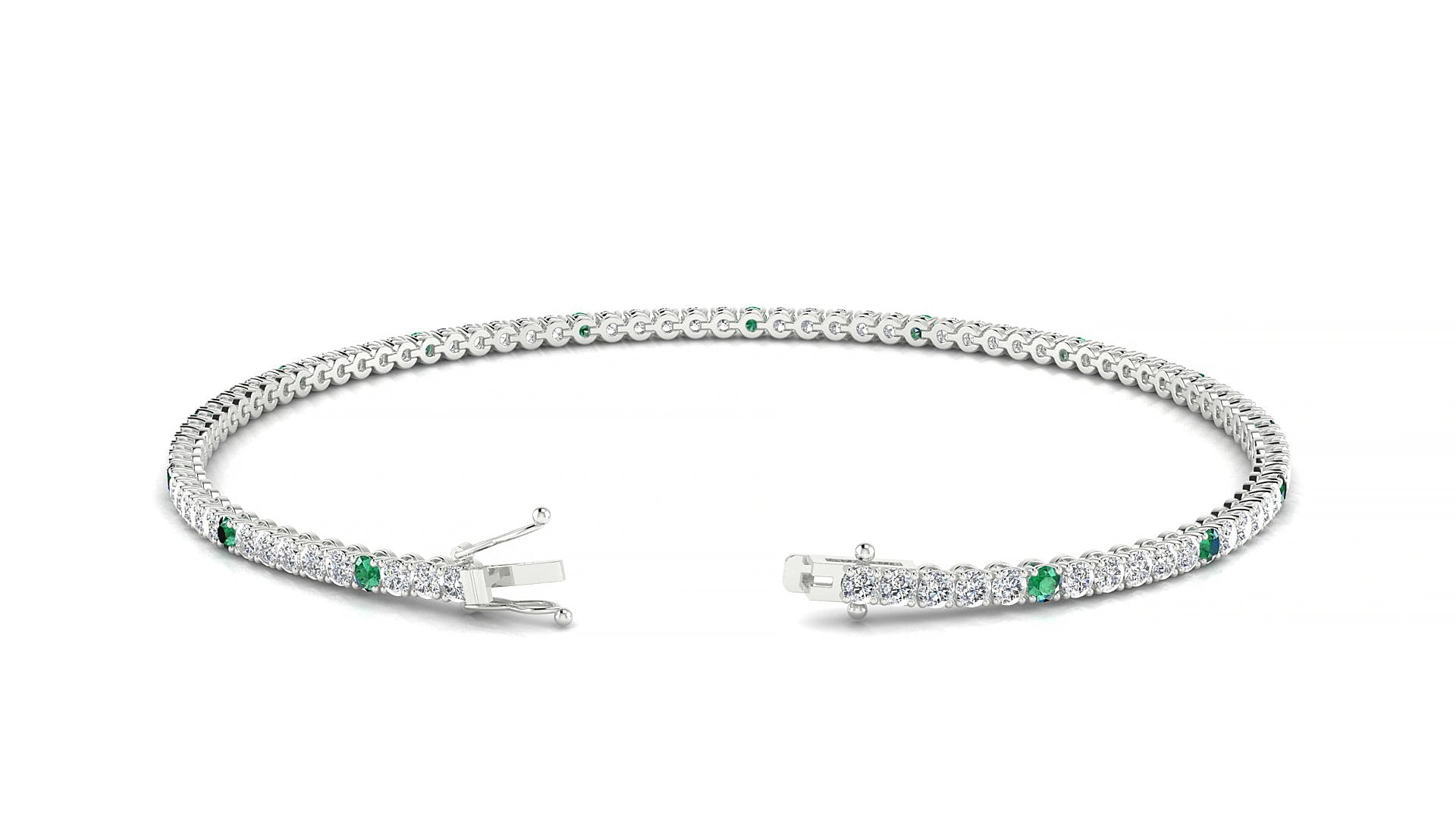 Firenze 1-5 | 18k White Gold 1.7 mm Round Natural Emerald & Diamond 19 cm Tennis Bracelet