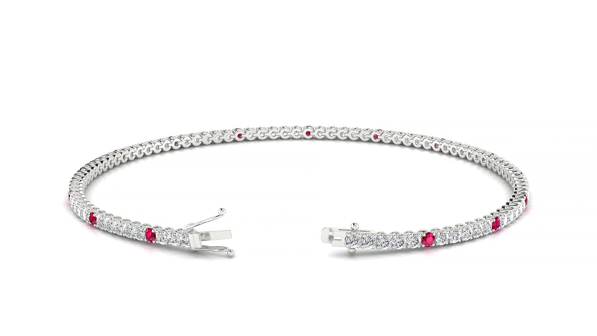 Firenze 1-5 | 18k White Gold 1.7 mm Round Natural Ruby & Diamond 15 cm Tennis Bracelet