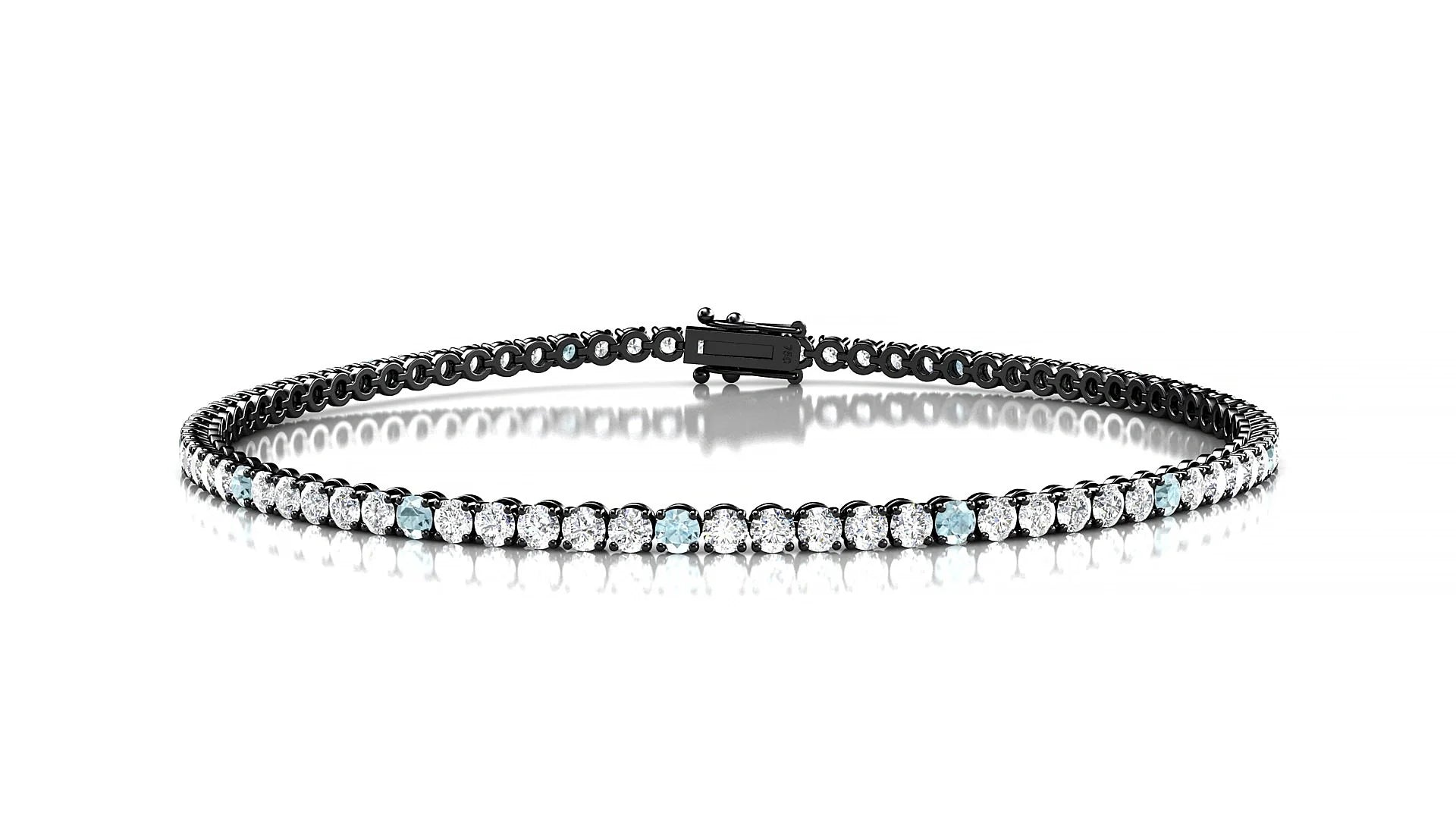 Firenze 1-5 | 18k Black Gold 2 mm Round Natural Aquamarine & Diamond Tennis Bracelet