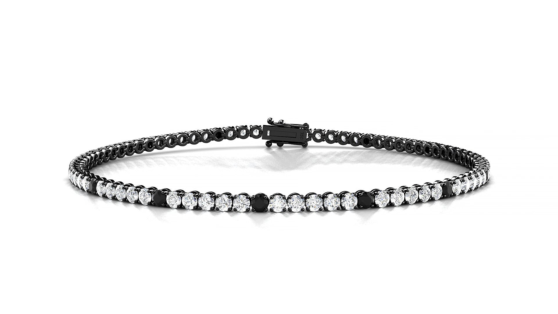 Firenze 1-5 | 18k Black Gold 2 mm Round Natural Black Diamond & Diamond 15 cm Tennis Bracelet