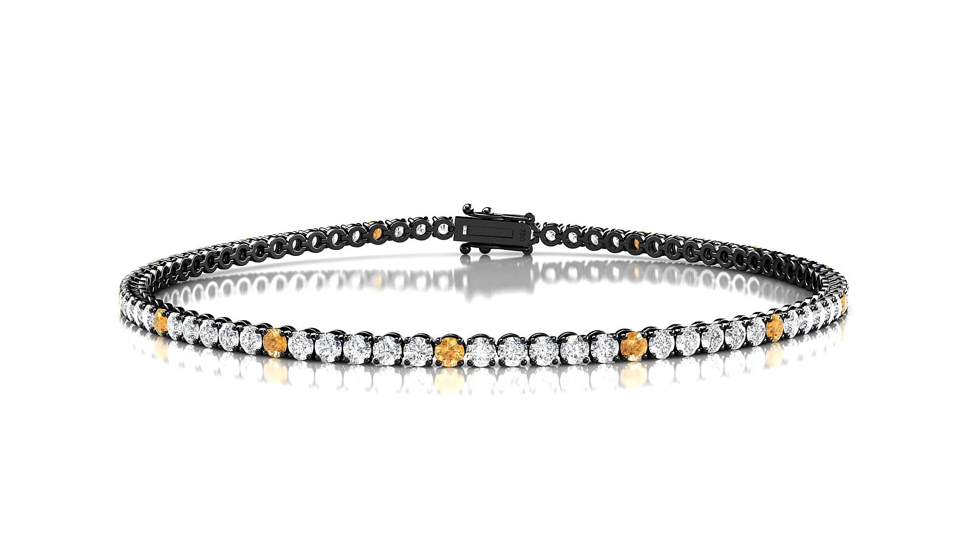 Firenze 1-5 | 18k Black Gold 2 mm Round Natural Citrine & Diamond Tennis Bracelet
