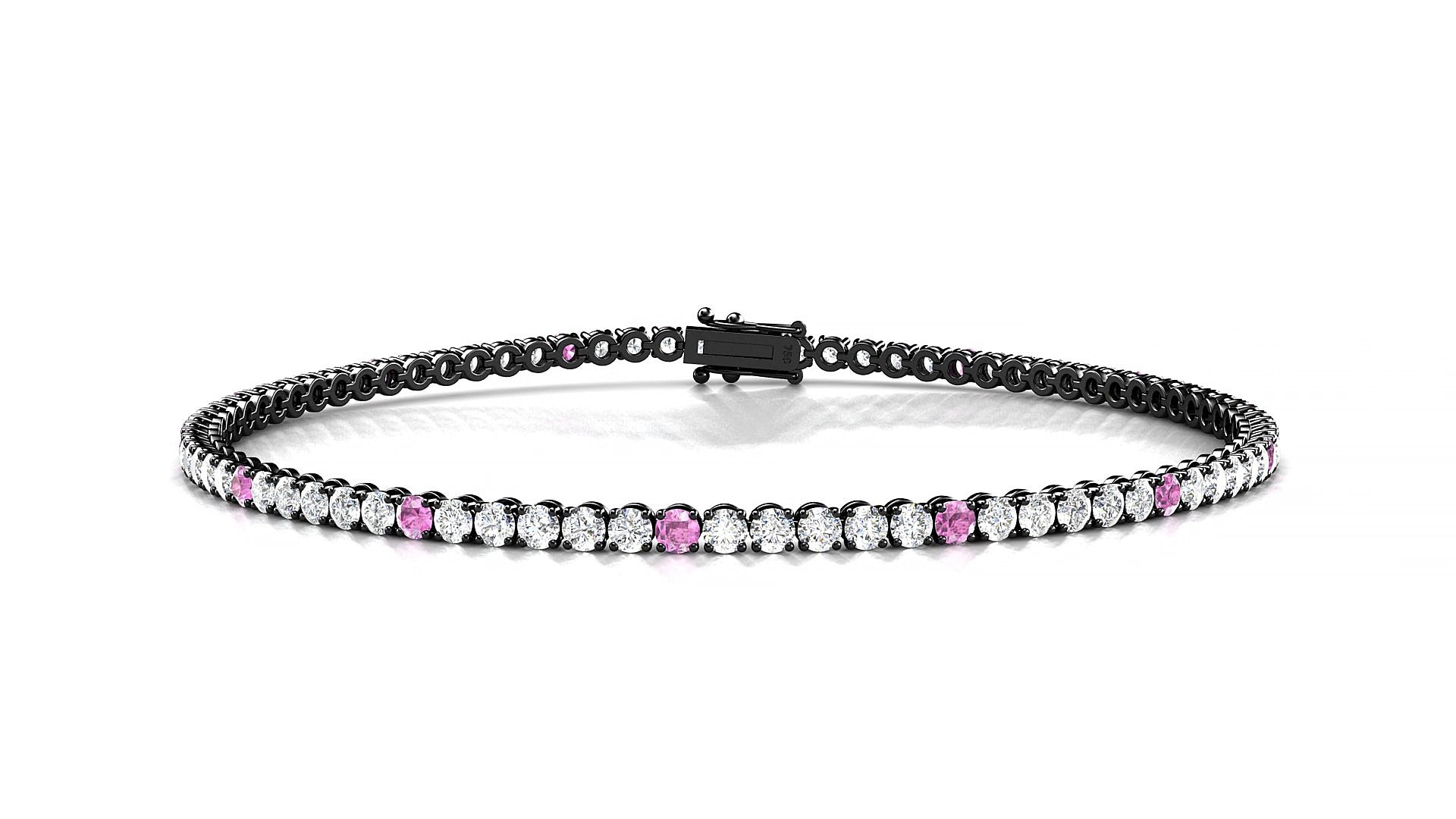 Firenze 1-5 | 18k Black Gold 2 mm Round Natural Pink Sapphire & Diamond 15 cm Tennis Bracelet