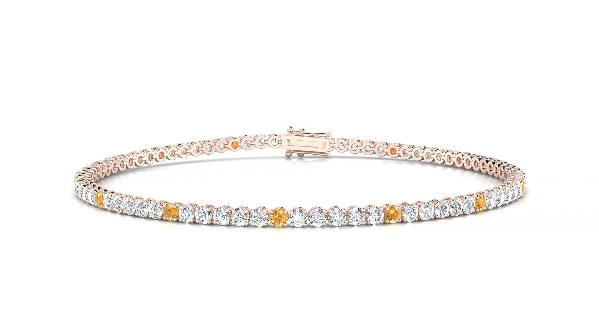 Firenze 1-5 | 18k Rose Gold 2 mm Round Natural Citrine & Diamond 15 cm Tennis Bracelet