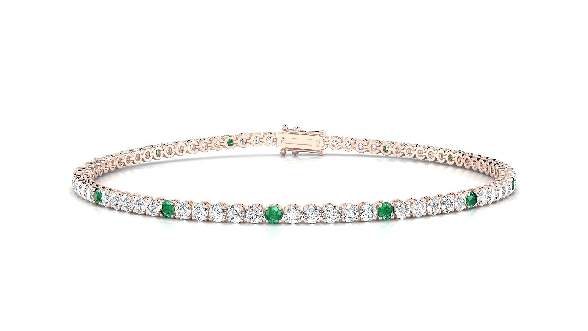 Firenze 1-5 | 18k Rose Gold 2 mm Round Natural Emerald & Diamond Tennis Bracelet