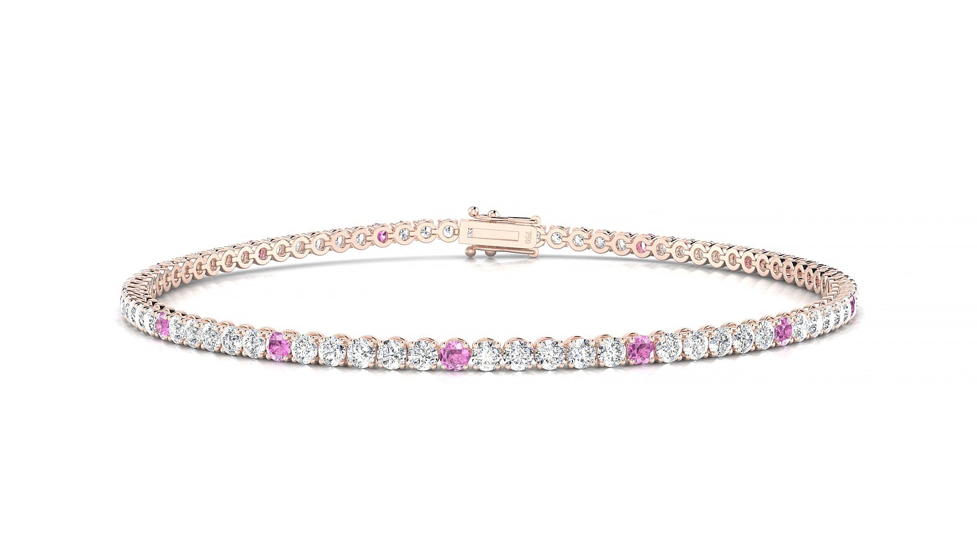 Firenze 1-5 | 18k Rose Gold 2 mm Round Natural Pink Sapphire & Diamond 15 cm Tennis Bracelet