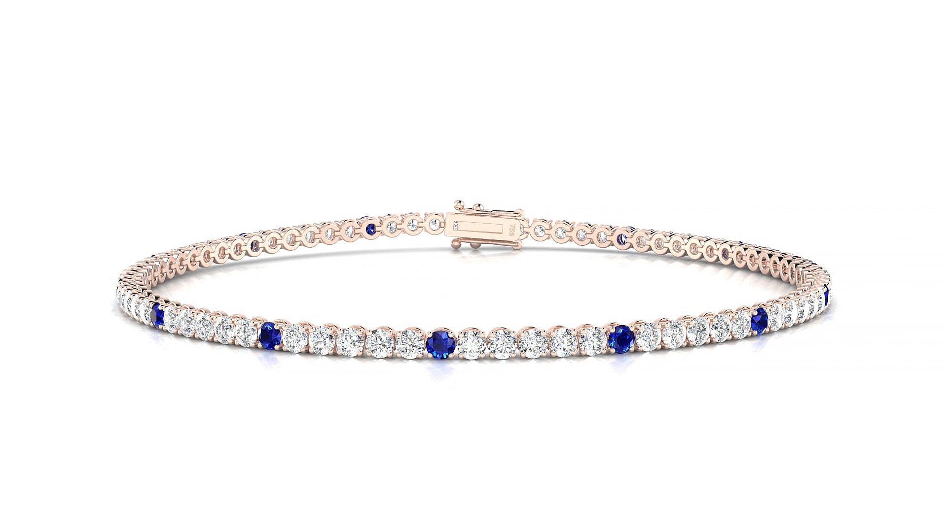 Firenze 1-5 | 18k Rose Gold 2 mm Round Natural Sapphire & Diamond 15 cm Tennis Bracelet