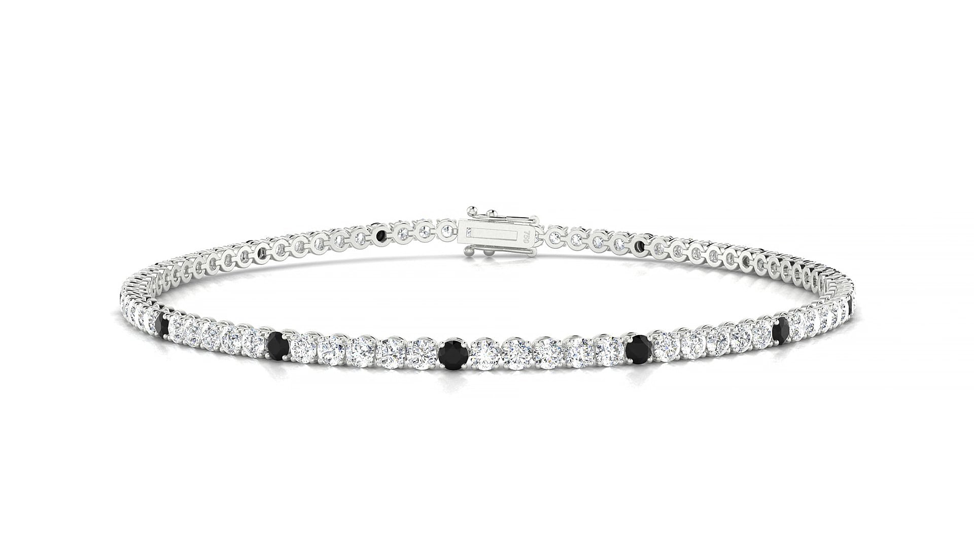 Firenze 1-5 | 18k White Gold 2 mm Round Natural Black Diamond & Diamond 15 cm Tennis Bracelet
