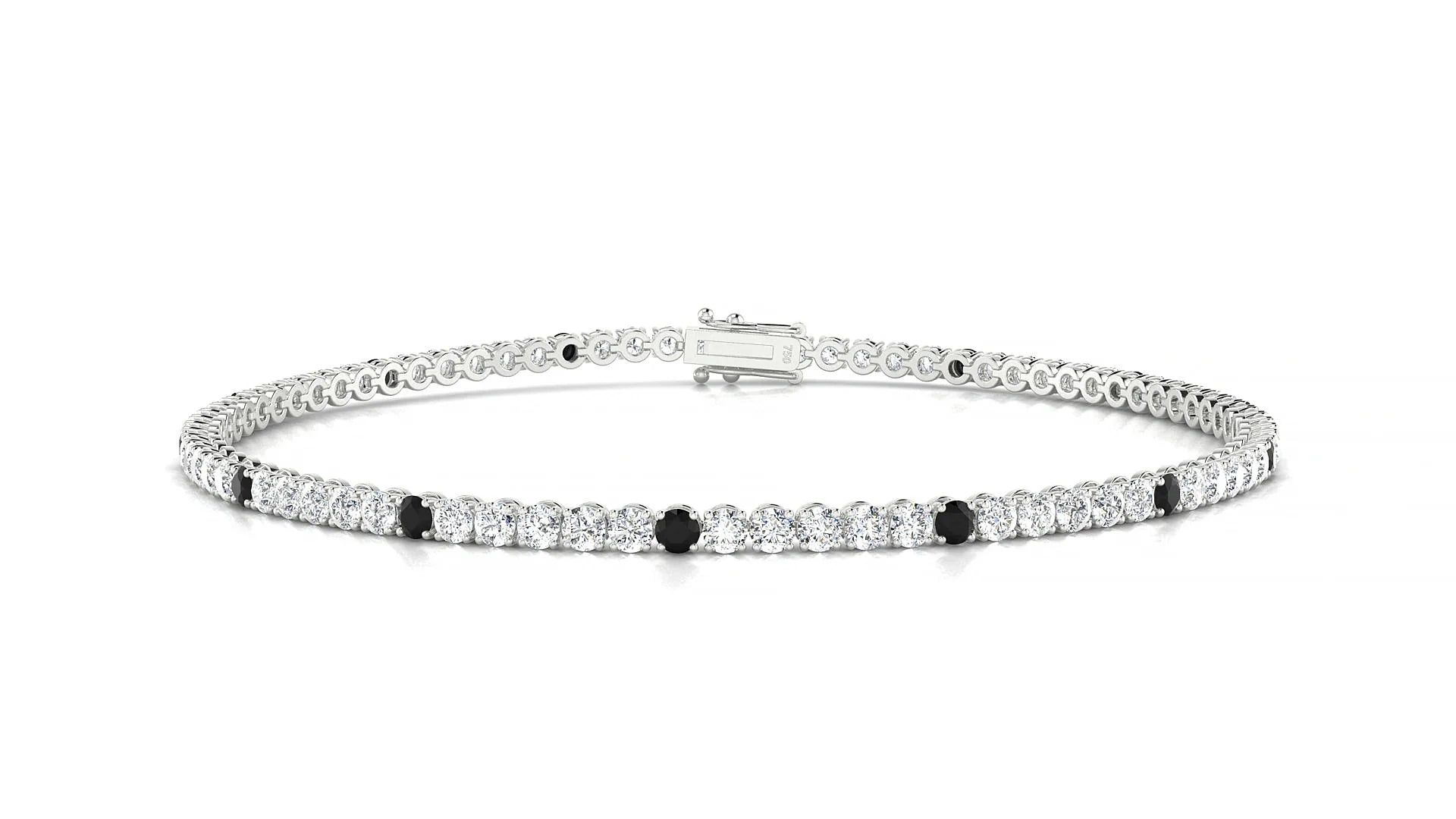 Firenze 1-5 | 18k White Gold 2 mm Round Natural Black Diamond & Diamond Tennis Bracelet