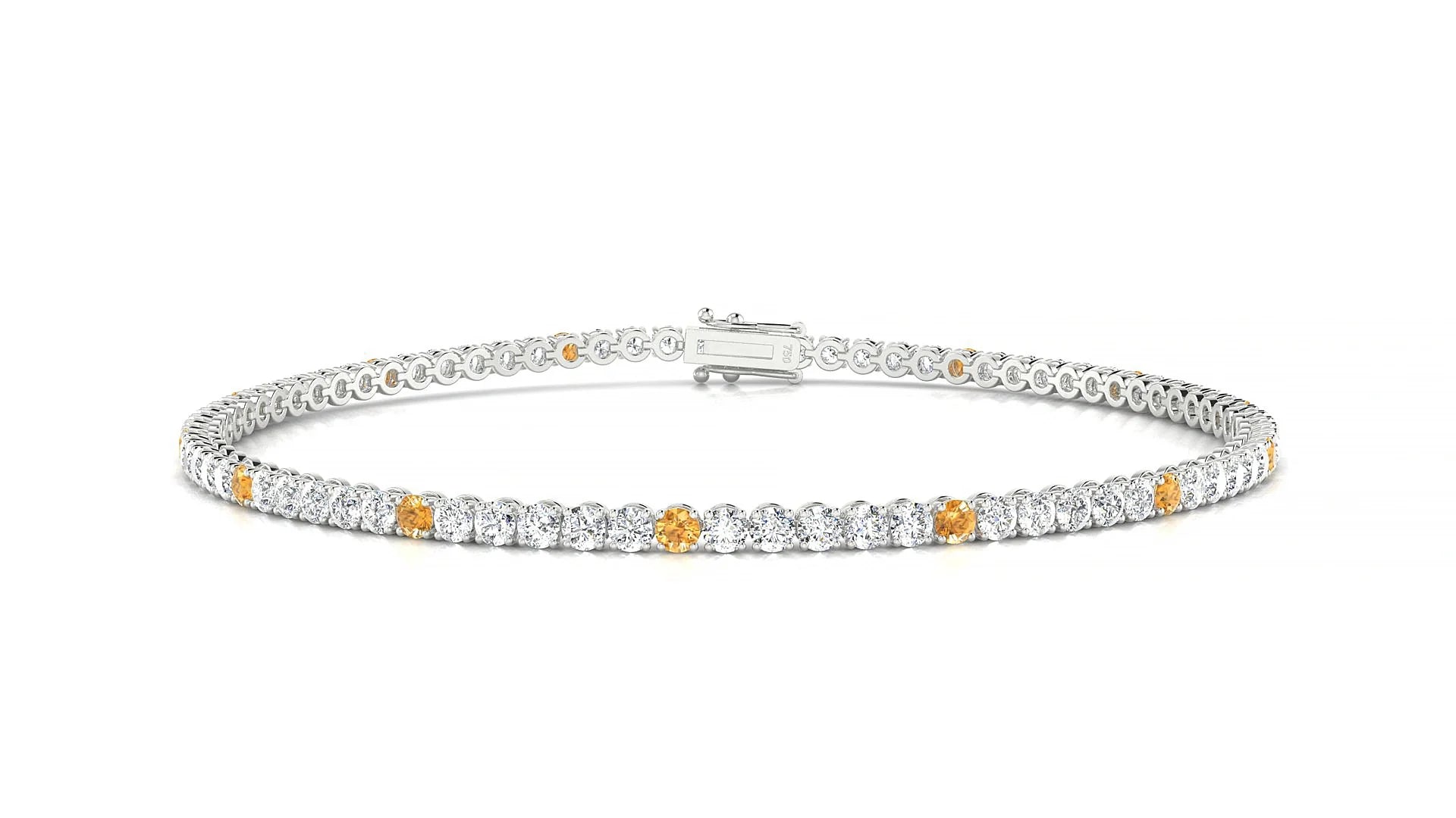 Firenze 1-5 | 18k White Gold 2 mm Round Natural Citrine & Diamond Tennis Bracelet