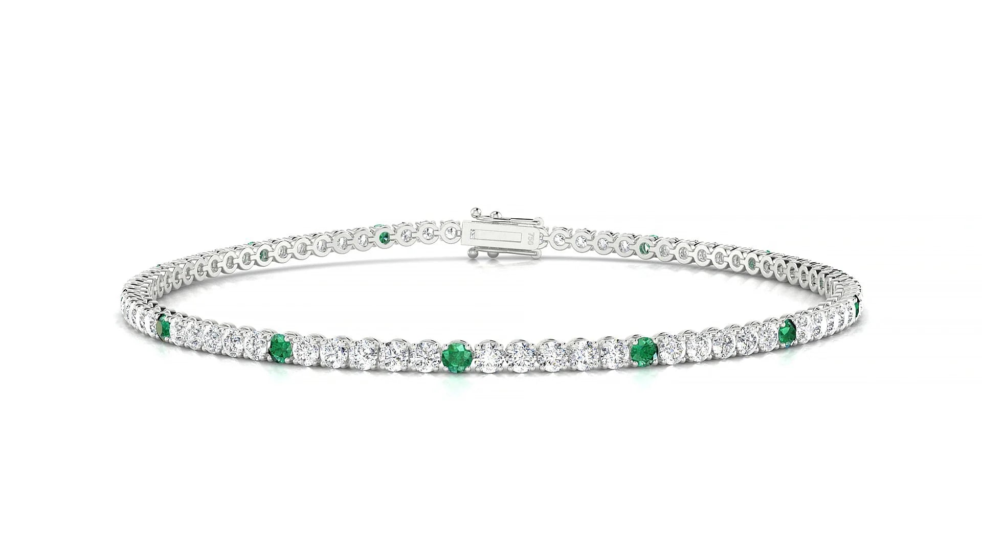 Firenze 1-5 | 18k White Gold 2 mm Round Natural Emerald & Diamond Tennis Bracelet