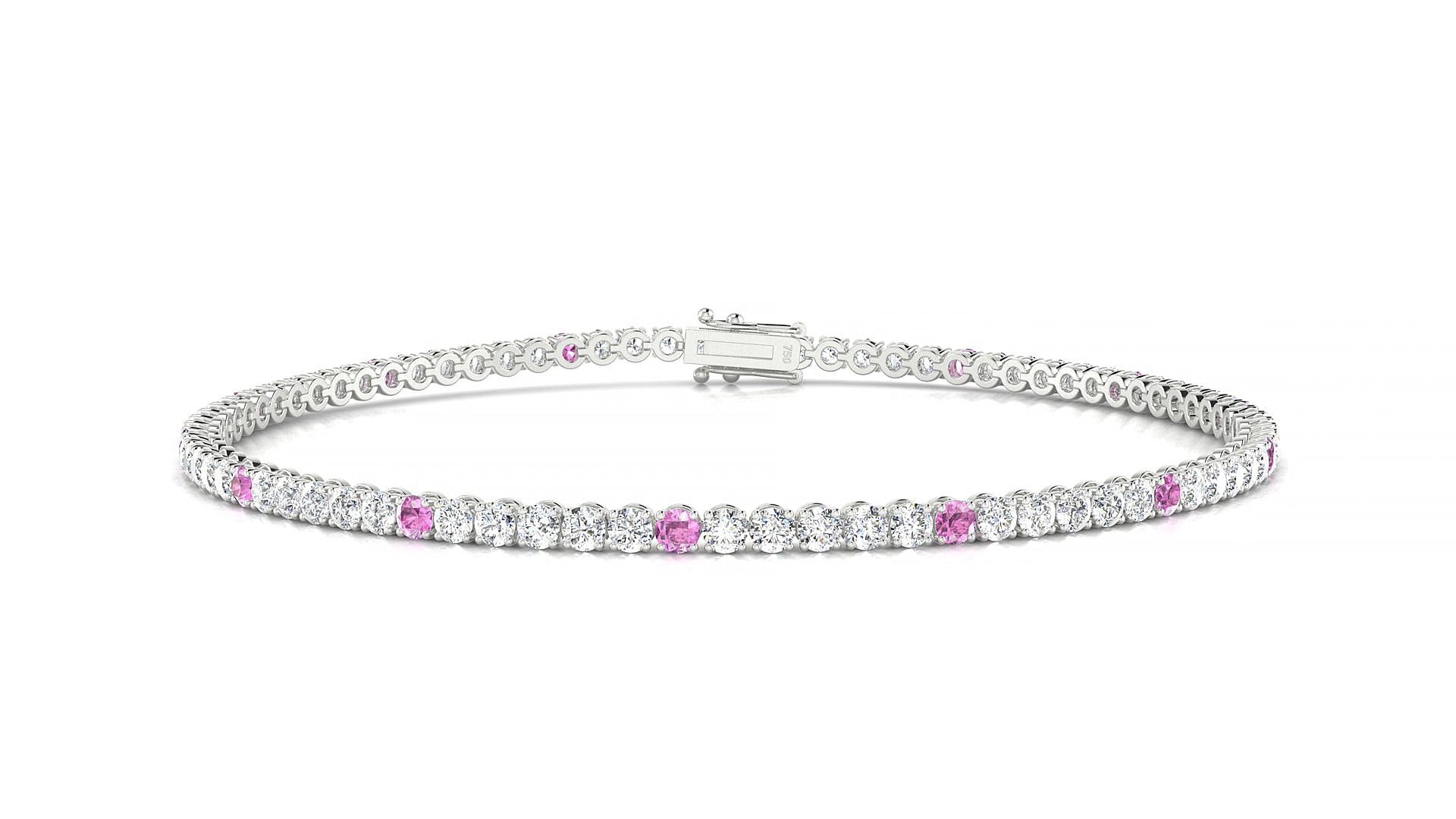 Firenze 1-5 | 18k White Gold 2 mm Round Natural Pink Sapphire & Diamond 15 cm Tennis Bracelet