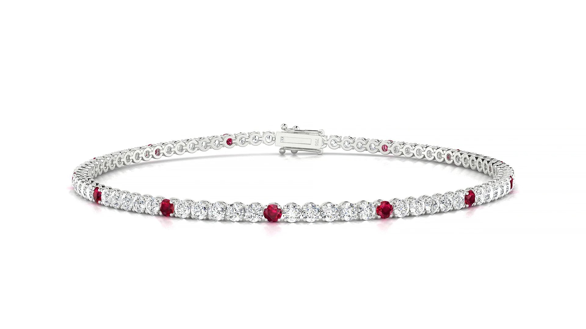 Firenze 1-5 | 18k White Gold 2 mm Round Natural Ruby & Diamond Tennis Bracelet