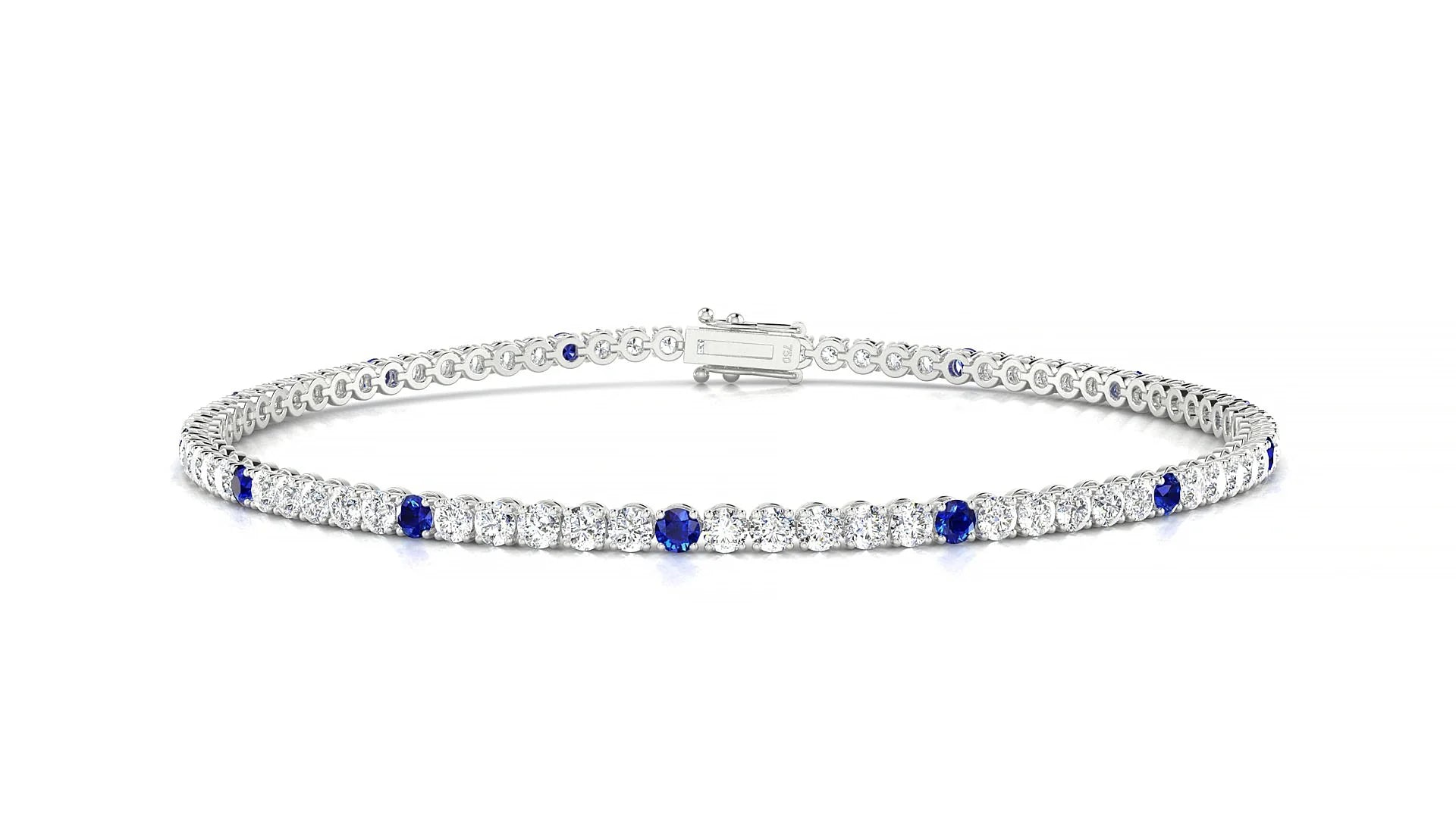 Firenze 1-5 | 18k White Gold 2 mm Round Natural Sapphire & Diamond Tennis Bracelet