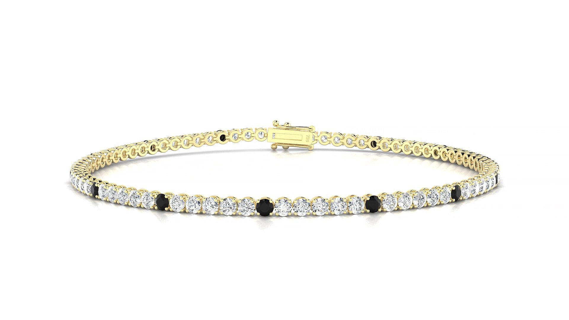 Firenze 1-5 | 18k Yellow Gold 2 mm Round Natural Black Diamond & Diamond 15 cm Tennis Bracelet