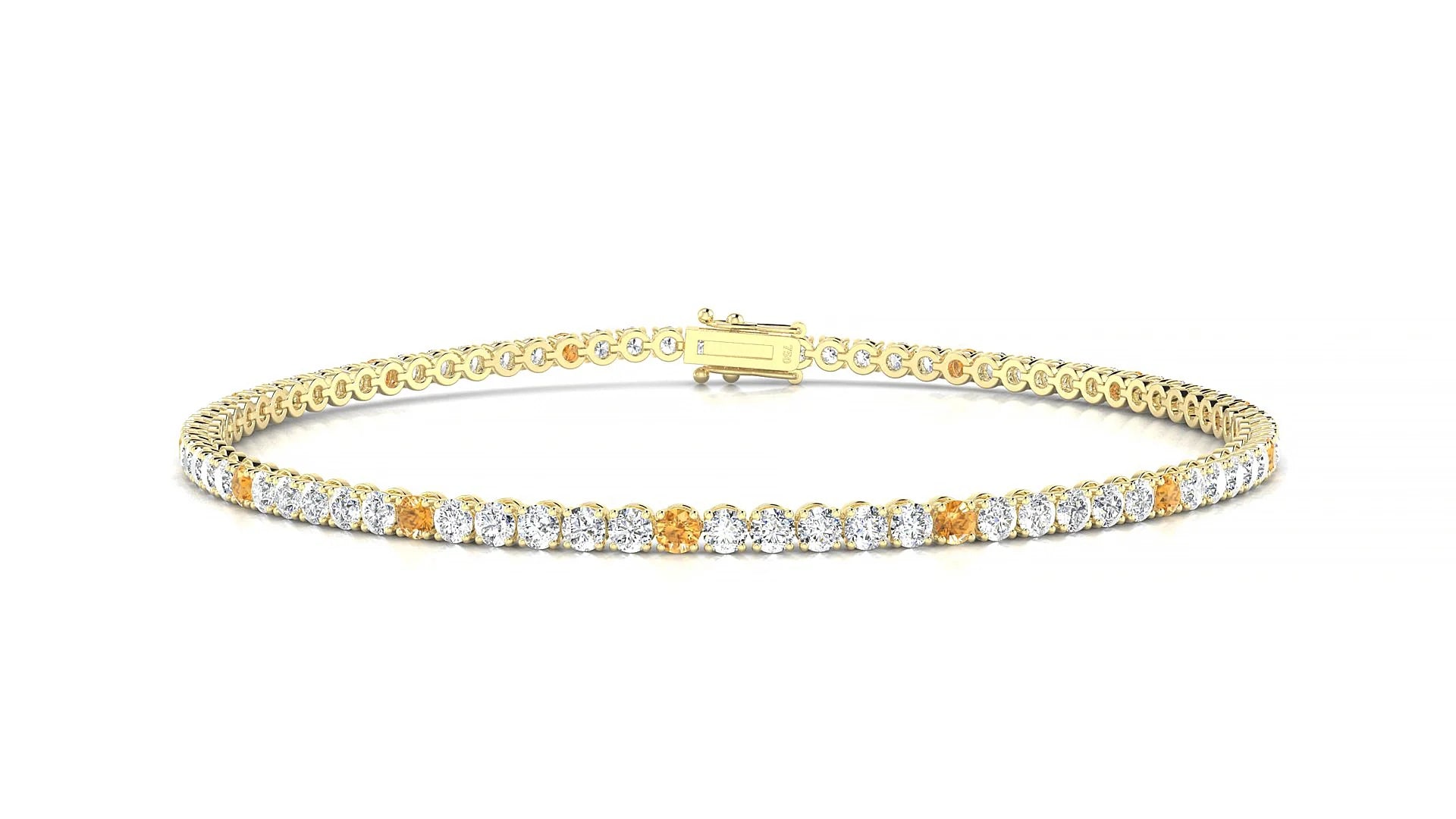 Firenze 1-5 | 18k Yellow Gold 2 mm Round Natural Citrine & Diamond Tennis Bracelet