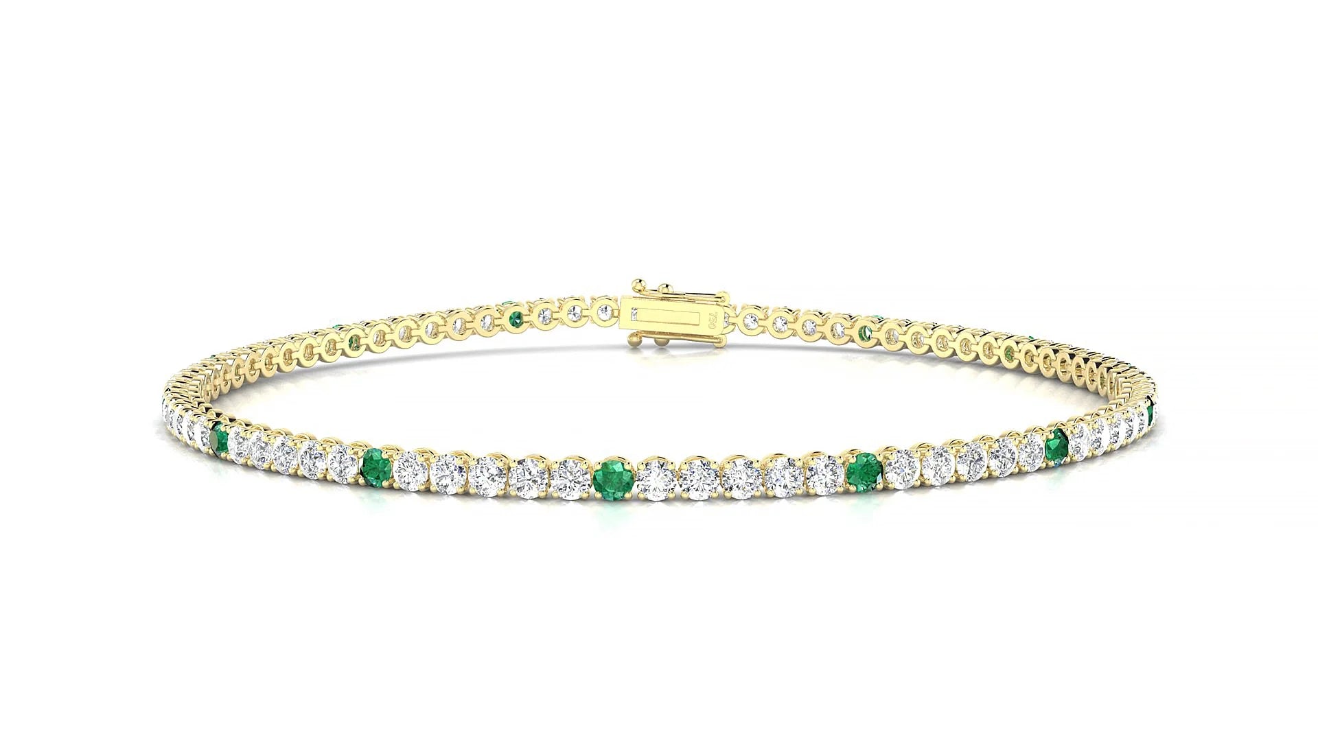 Firenze 1-5 | 18k Yellow Gold 2 mm Round Natural Emerald & Diamond Tennis Bracelet