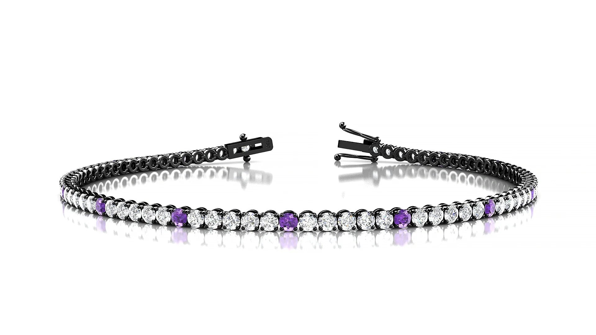 Firenze 1-5 | 18k Black Gold 2 mm Round Natural Amethyst & Diamond Tennis Bracelet