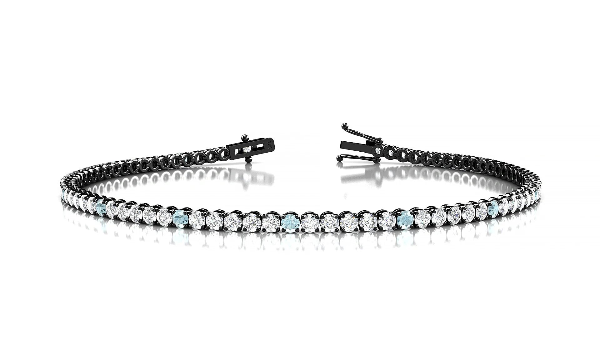 Firenze 1-5 | 18k Black Gold 2 mm Round Natural Aquamarine & Diamond Tennis Bracelet
