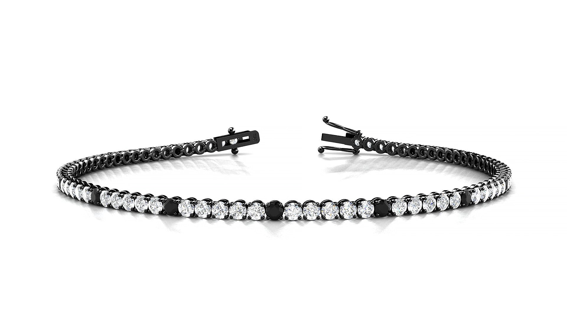 Firenze 1-5 | 18k Black Gold 2 mm Round Natural Black Diamond & Diamond 15 cm Tennis Bracelet