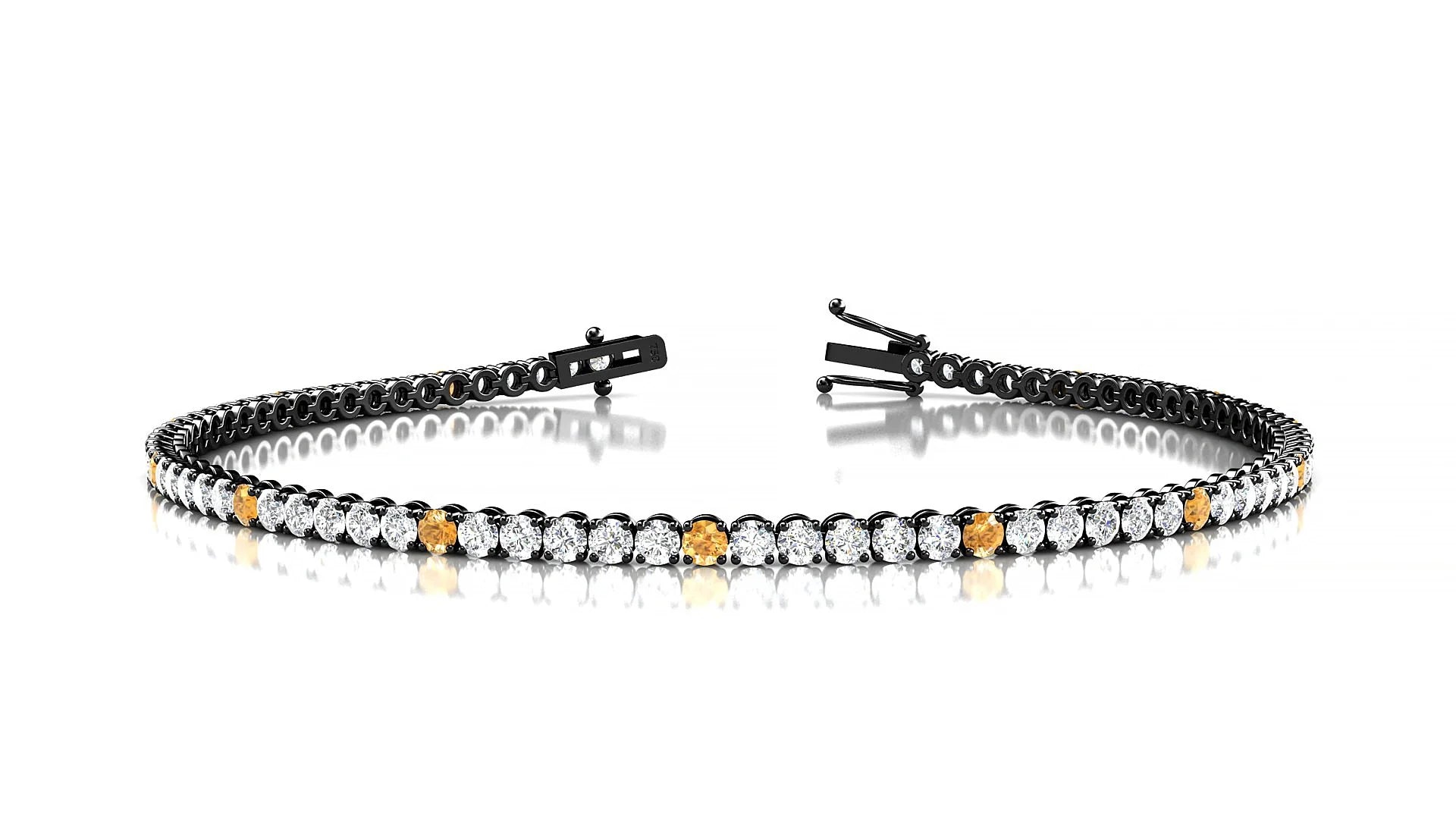 Firenze 1-5 | 18k Black Gold 2 mm Round Natural Citrine & Diamond Tennis Bracelet