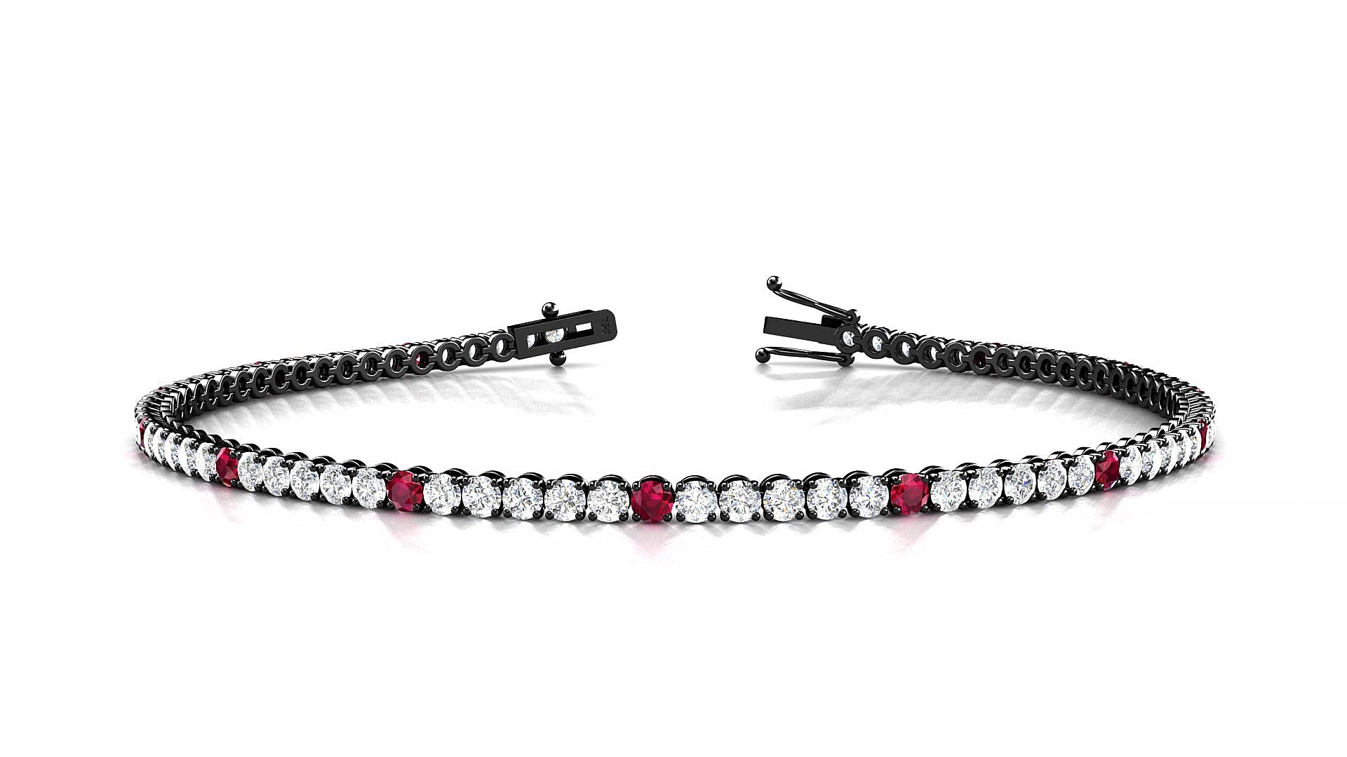 Firenze 1-5 | 18k Black Gold 2 mm Round Natural Ruby & Diamond 15 cm Tennis Bracelet
