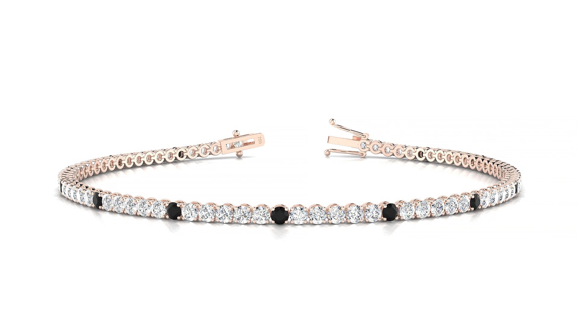 Firenze 1-5 | 18k Rose Gold 2 mm Round Natural Black Diamond & Diamond 15 cm Tennis Bracelet