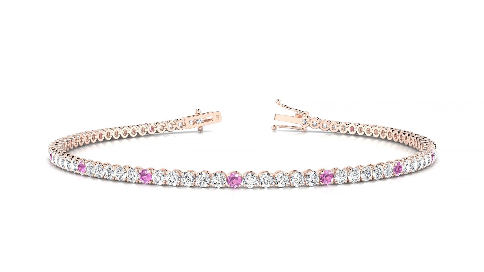 Firenze 1-5 | 18k Rose Gold 2 mm Round Natural Pink Sapphire & Diamond 15 cm Tennis Bracelet