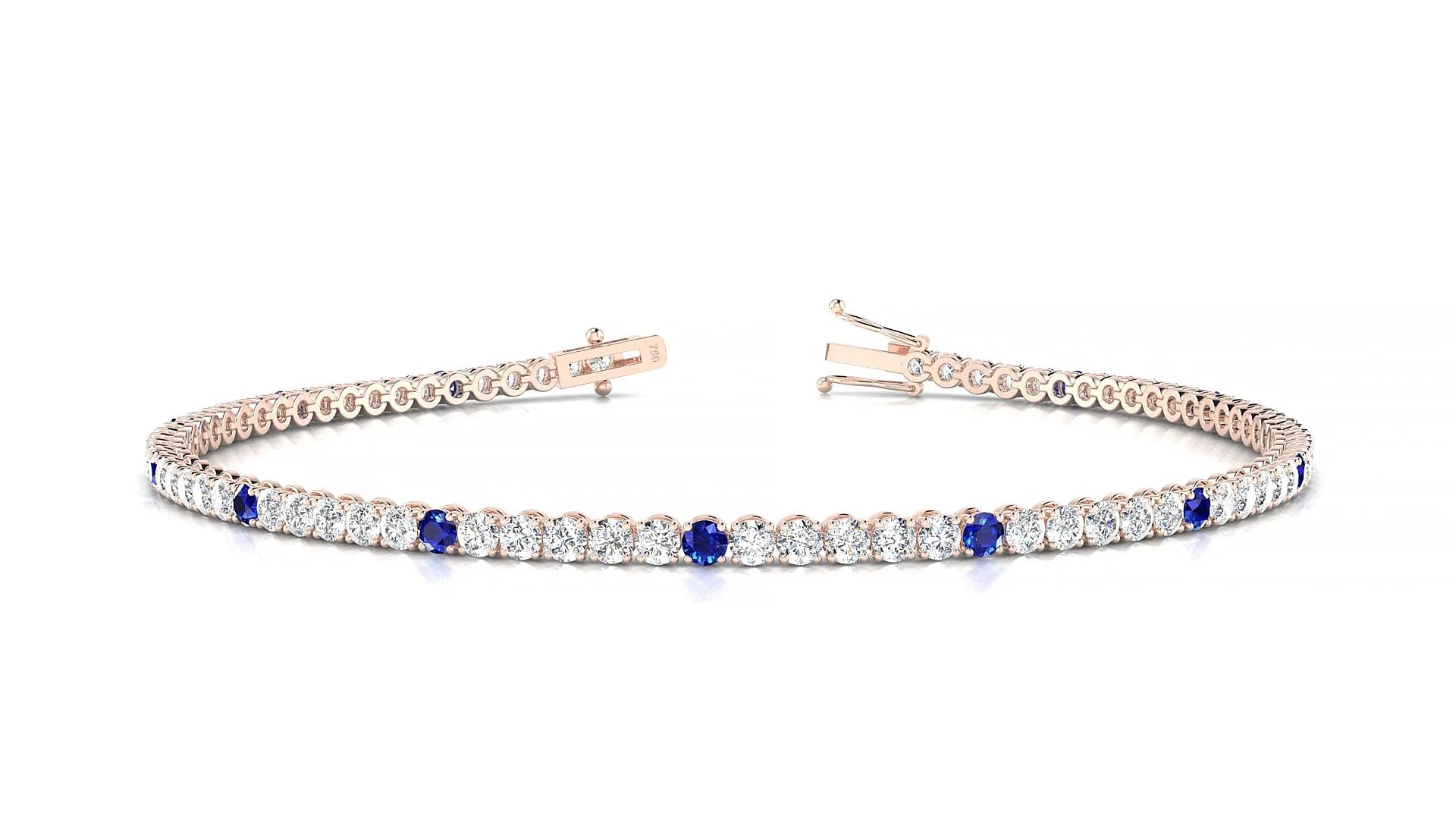 Firenze 1-5 | 18k Rose Gold 2 mm Round Natural Sapphire & Diamond Tennis Bracelet