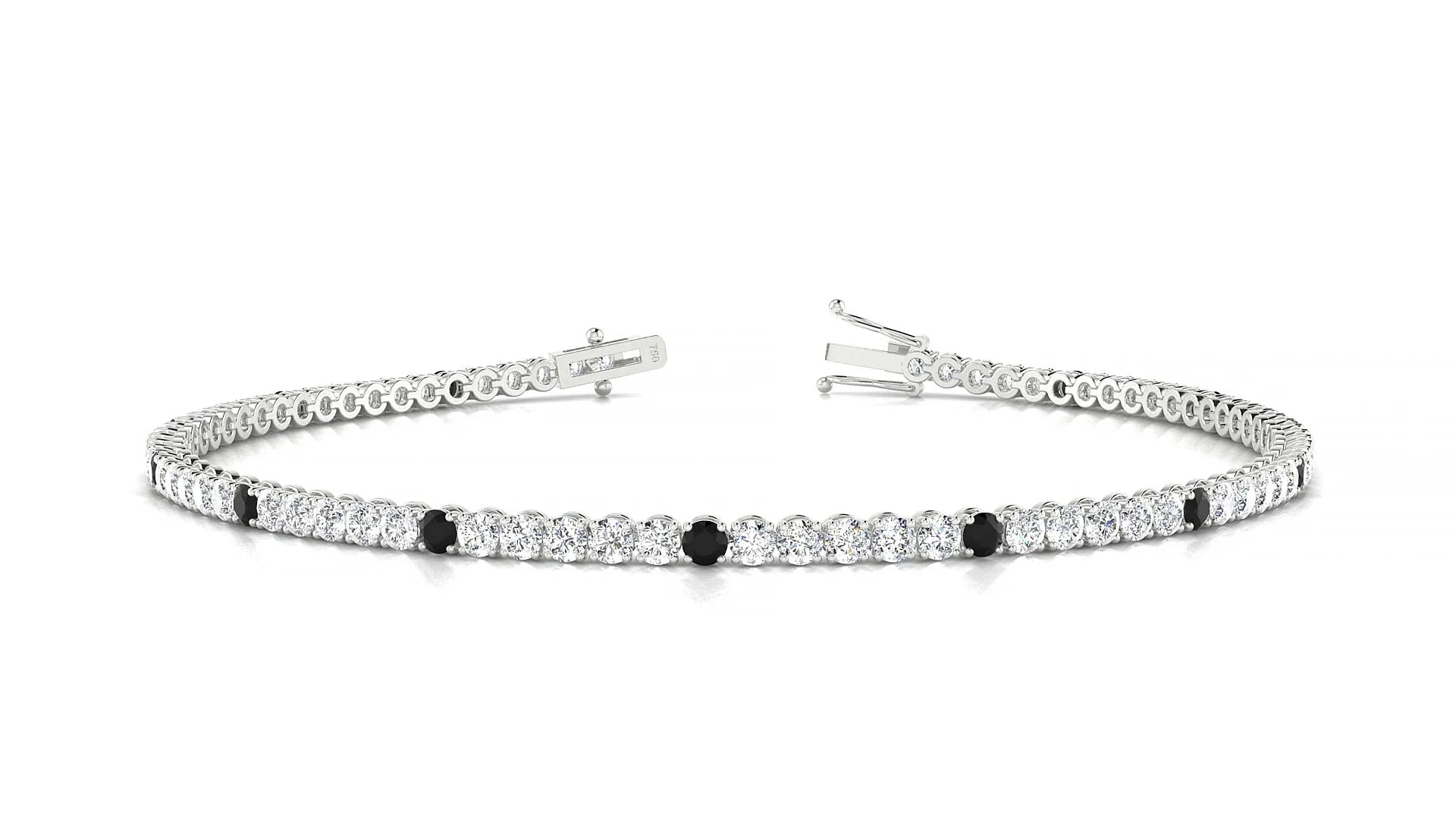 Firenze 1-5 | 18k White Gold 2 mm Round Natural Black Diamond & Diamond Tennis Bracelet
