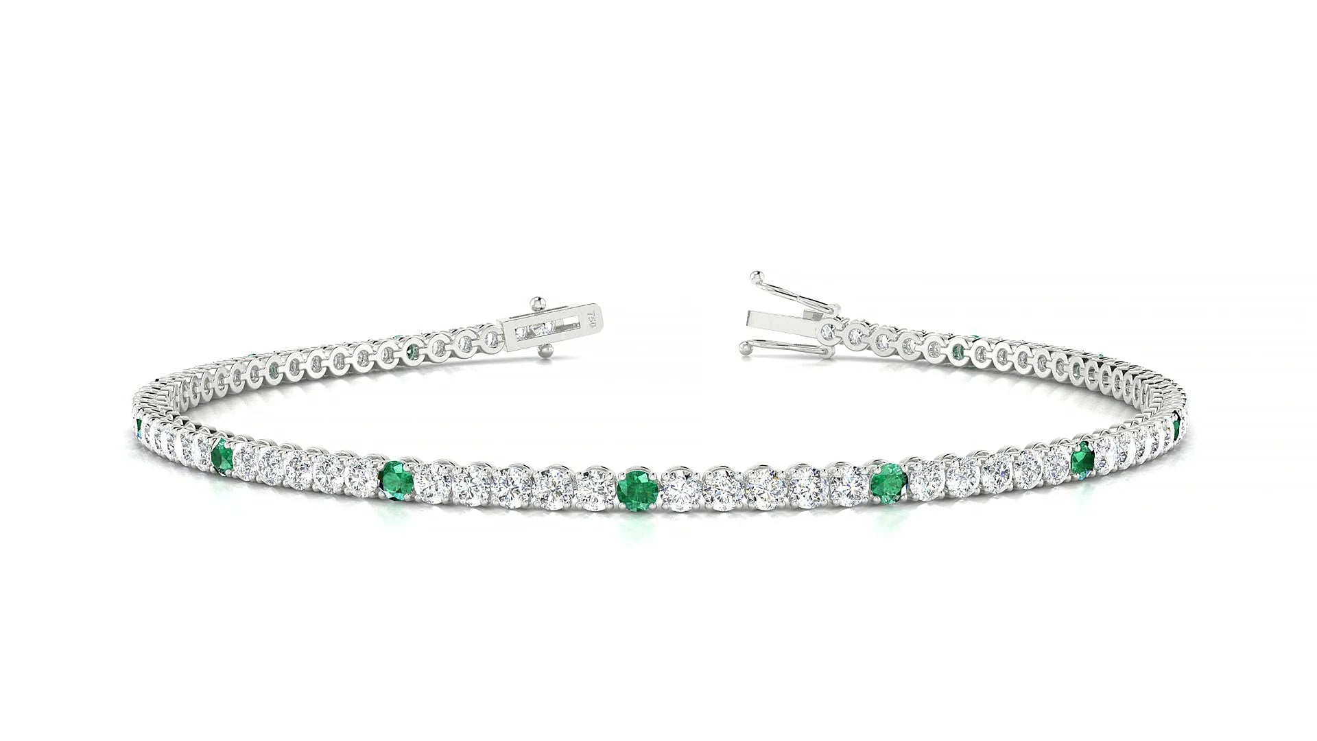Firenze 1-5 | 18k White Gold 2 mm Round Natural Emerald & Diamond Tennis Bracelet