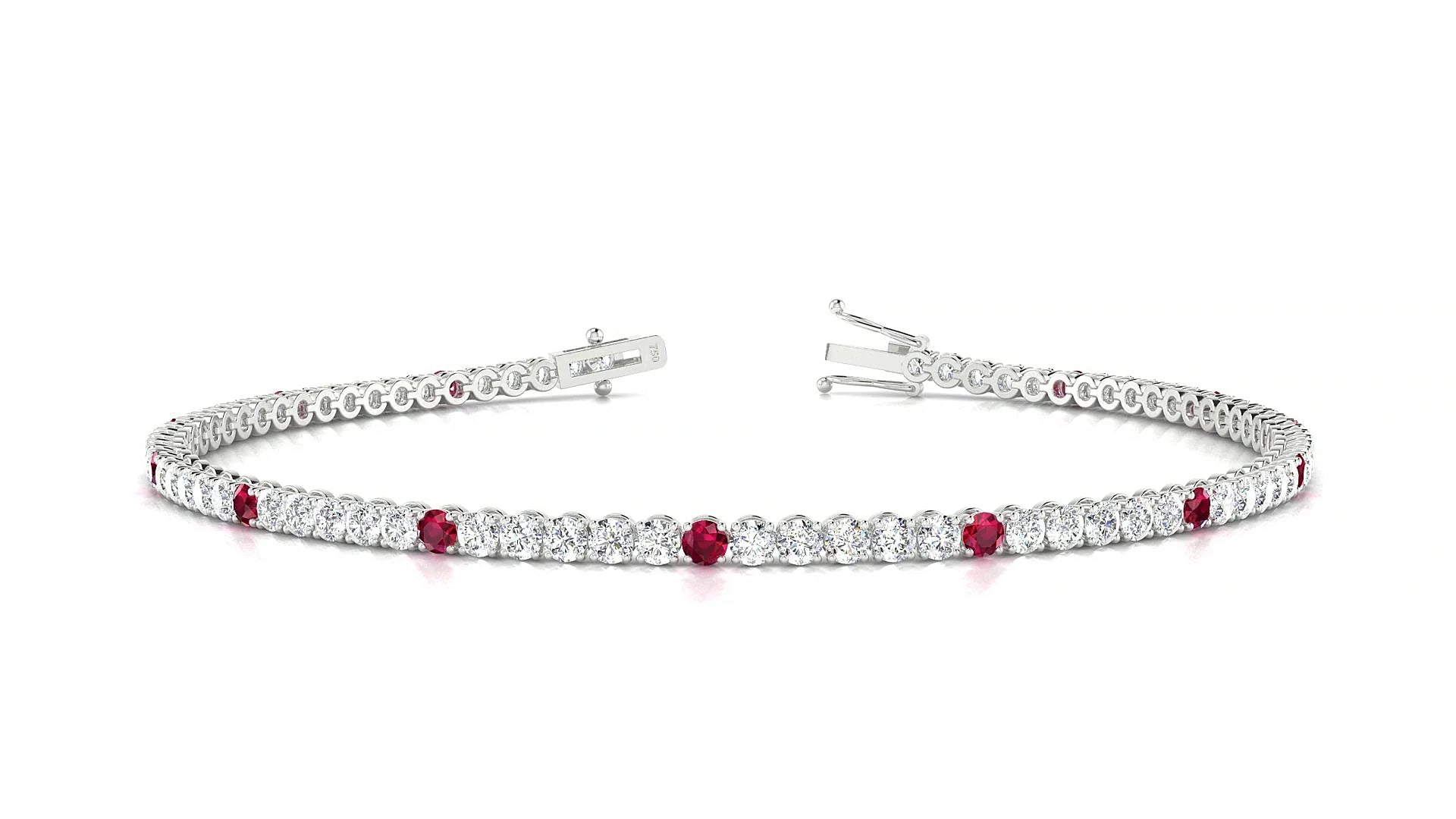 Firenze 1-5 | 18k White Gold 2 mm Round Natural Ruby & Diamond Tennis Bracelet