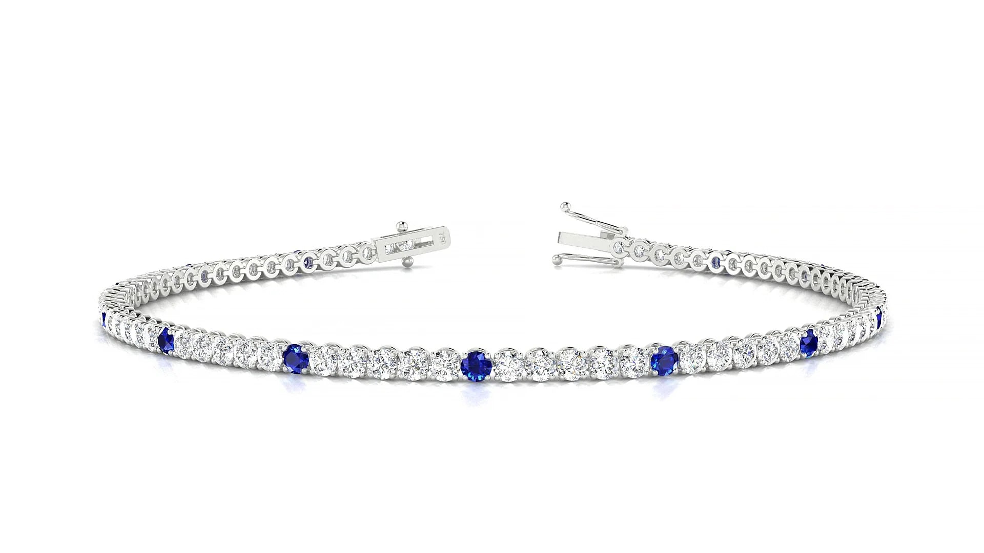 Firenze 1-5 | 18k White Gold 2 mm Round Natural Sapphire & Diamond Tennis Bracelet