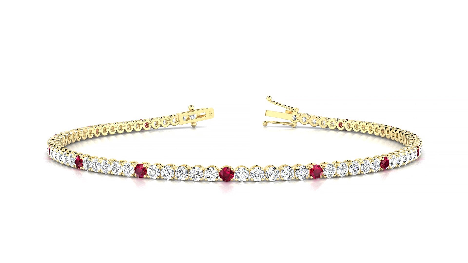 Firenze 1-5 | 18k Yellow Gold 2 mm Round Natural Ruby & Diamond 15 cm Tennis Bracelet